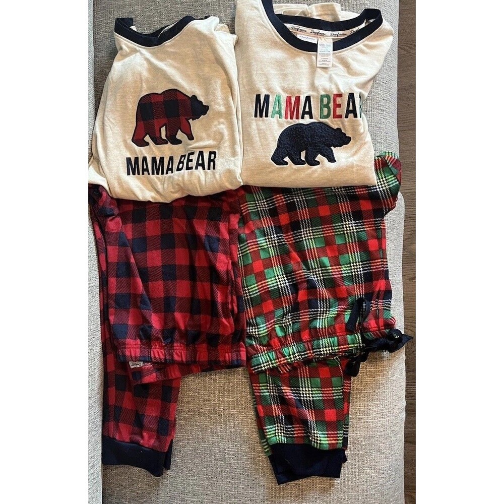 Dearfoams 2 sets Plaid Mama Bear Pajama Set Drawstring Super Soft & Comfy Sz 2X
